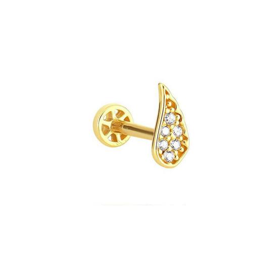 Melek Kanadı Taşlı 14 K Altın Tragus Piercing (585 Damgalı)