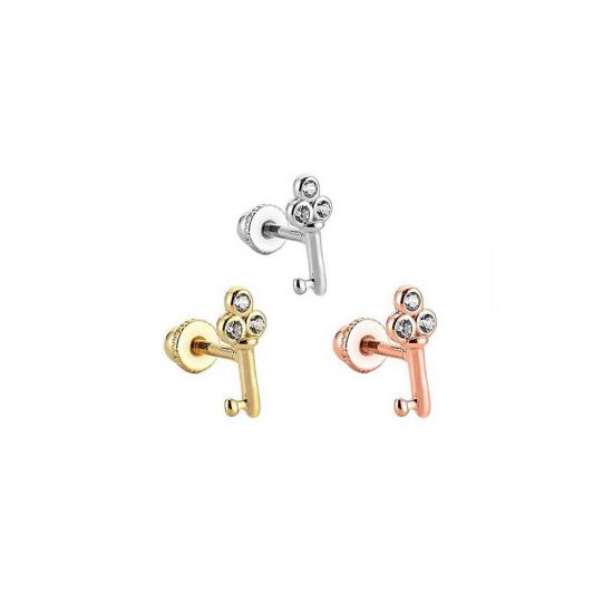 Anahtar Taşlı 14 K Altın Tragus Piercing (585 Damgalı)