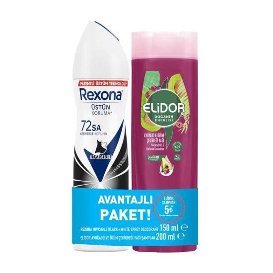 Rexona Invisible Black+White Deodorant 150 ml + Elidor Şampuan 200 ml