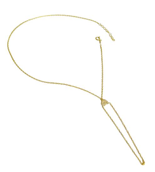 Beyaz Taşlı Kalp Gümüş Şahmeran Bileklik - Gold Renk