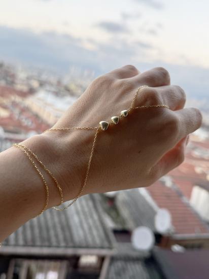 Şık 3 Sıra Kalp Model Gümüş Şahmeran Bileklik (Taşsız) - Gold