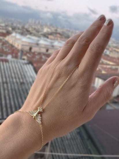 Beyaz Zirkon Taş Detaylı Gümüş Güvercin Model Şahmeran - Gold