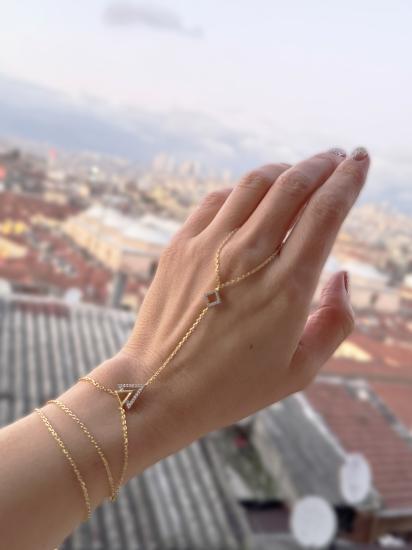 925 Ayar Beyaz Zirkon Taşlı El Yapımı Gümüş Şahmeran Bileklik – Ayarlanabilir Şıklık - Gold Renk