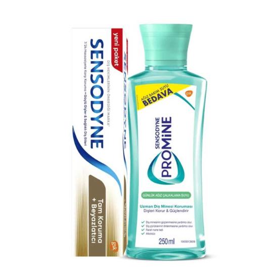 Sensodyne Tam Koruma Beyazlatıcı 75 ml Diş Macunu + Promine Ağız Bakım Suyu 250 ml Set