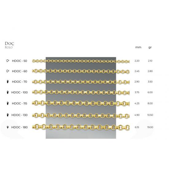 Doç Zincir 14 Ayar Gerçek Altın Zincir Kolye - Kalınlık: 2.20 mm  (585 Damgalı)