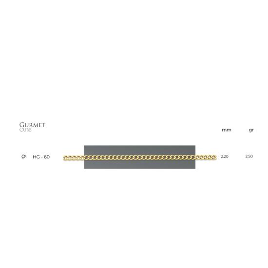 İçi Boş Gurmet - 14 Ayar Gerçek Altın Zincir Kolye - Kalınlık 2.20 mm (585 Damgalı)