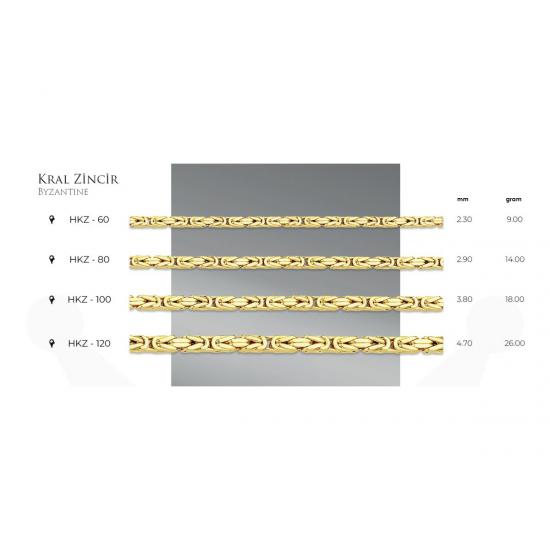 Köşeli Kral Zincir 14 Ayar Gerçek Altın Zincir Kolye - Kalınlık: 3.80 mm  (585 Damgalı)