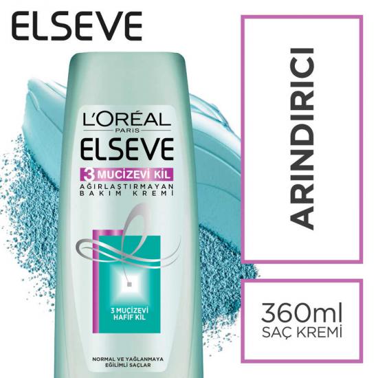 L’Oréal Paris Elseve 3 Mucizevi Kil Ağirlaştirmayan Bakim Kremi 360  ml