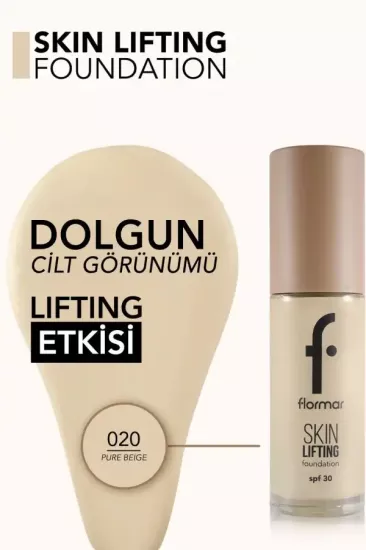 Flormar Skin Lifting Sıkılaştırıcı Bakım Yapan Kremsi Dokulu SPF 30 Fondöten 020