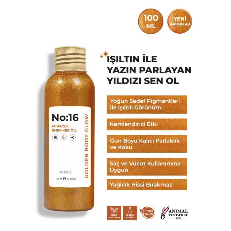 Sinoz No:16 Mucizevi Işıltılı Saç ve Vücut Bakım Yağı 100 m