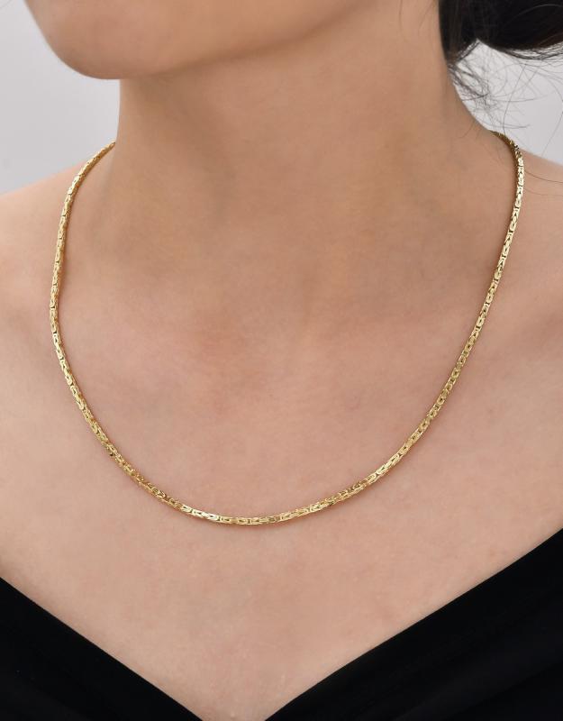 Köşeli Kral Zincir 14 Ayar Gerçek Altın Zincir Kolye - Kalınlık: 3.80 mm (585 Damgalı)