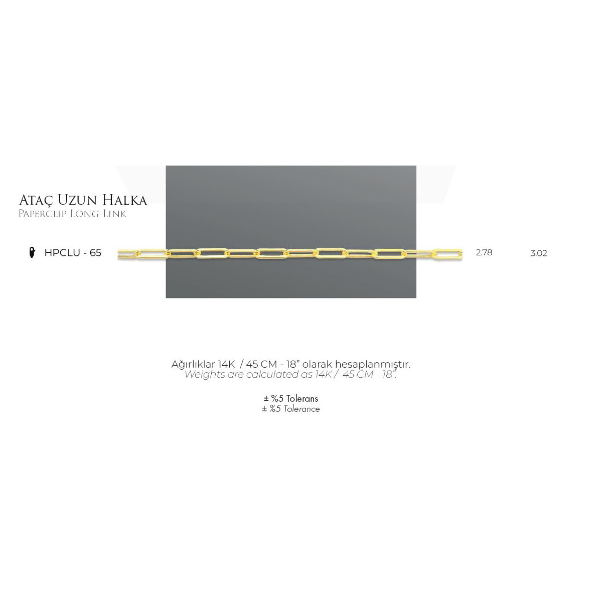 Ataç Uzun Halka - 14 Ayar Gerçek Altın Zincir Kolye - Kalınlık 2.78 mm (585 Damgalı)