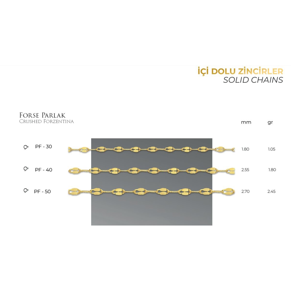 Forse Parlak - Crushed Forzentina - 14 Ayar Gerçek Altın Zincir Kolye - Kalınlık 2.70 mm (585 Damgalı)