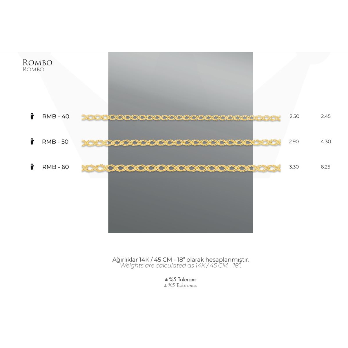 Rombo Model  - 14 Ayar Gerçek Altın Zincir Kolye - Kalınlık 2.90 mm (585 Damgalı)